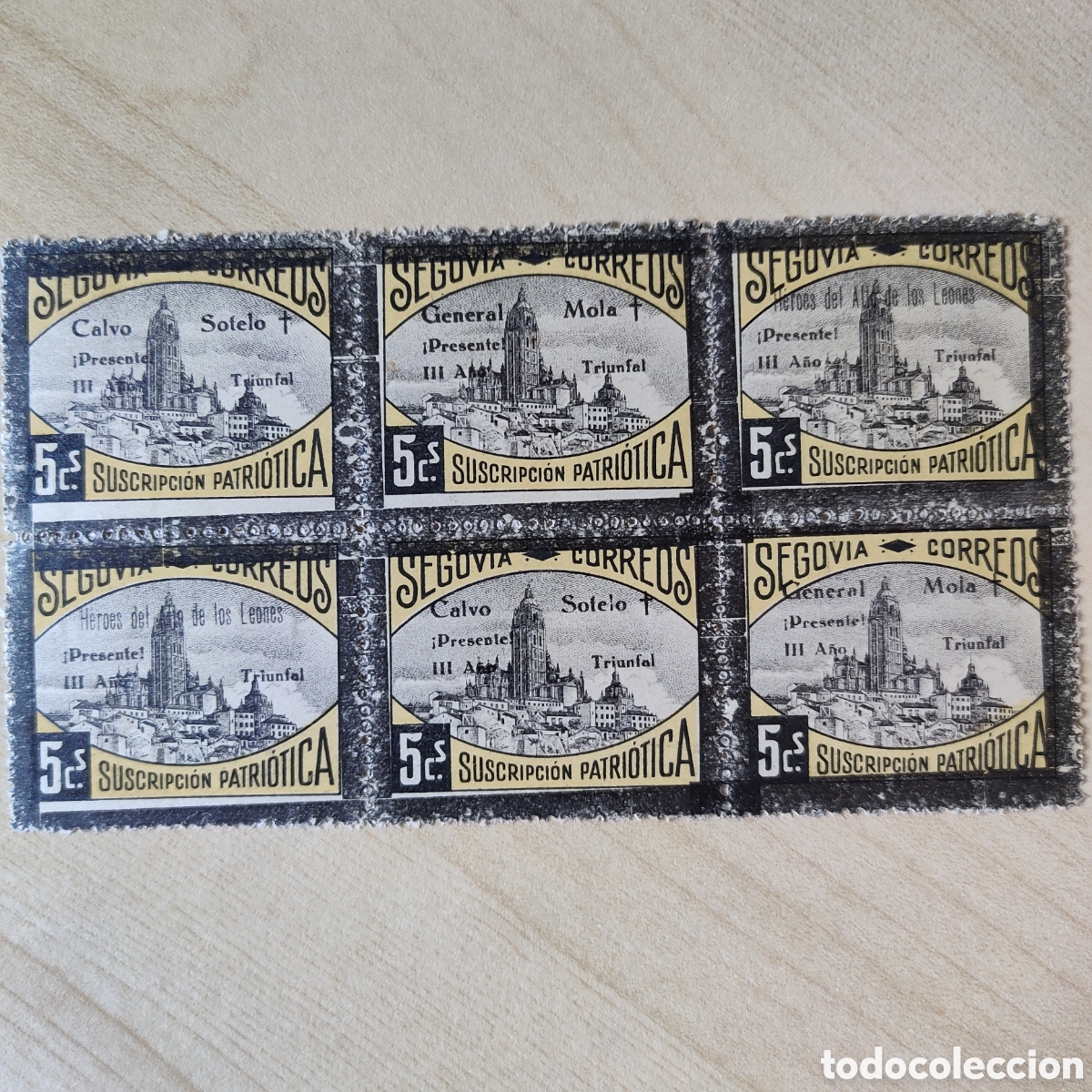 Sellos: y08 Segovia suscripci&oacute;n patriotica Calvo Sotelo General Mola Heroes del alto de los leones