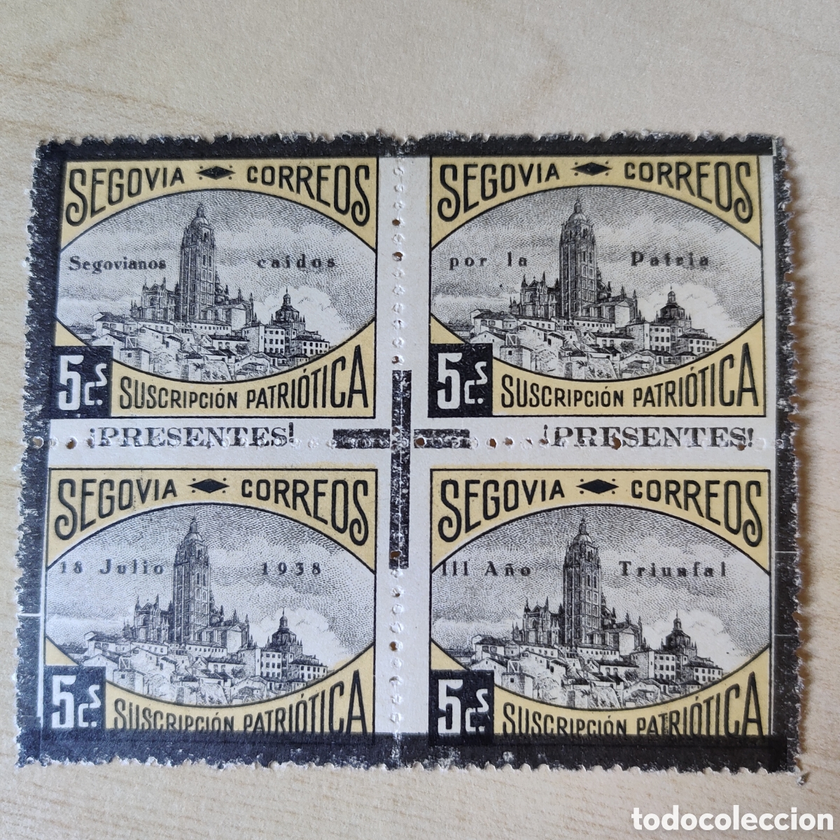 Sellos: y08 Segovia Segovianos ca&iacute;dos por la patria 18 Julio 1938 a&ntilde;o triunfal