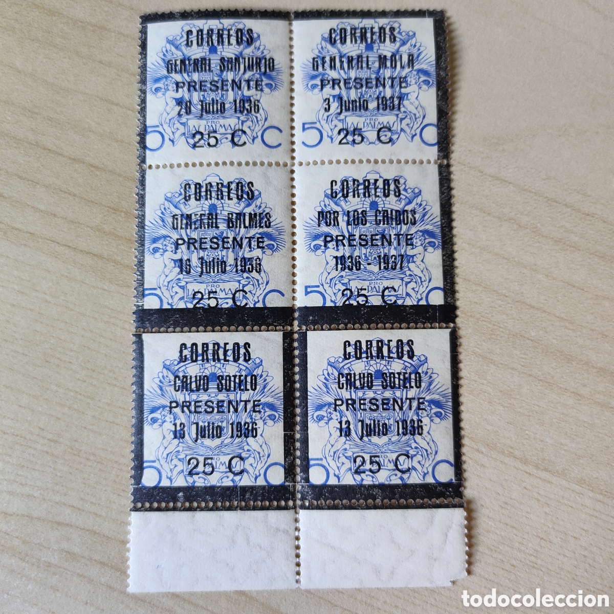 Sellos: y08 Las Palmas General Sanjurjo Mola Calvo Sotelo Balmes por los ca&iacute;dos 25 cts