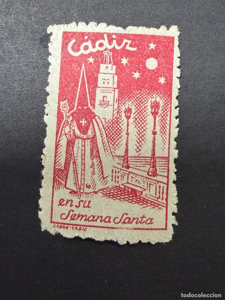 Sellos: C&Aacute;DIZ EN SU SEMANA SANTA. VI&Ntilde;ETA. ROJO