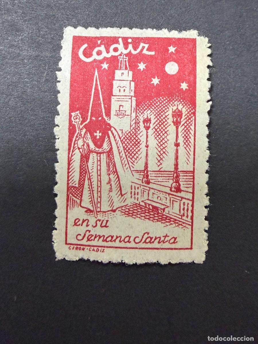 Sellos: C&Aacute;DIZ EN SU SEMANA SANTA. VI&Ntilde;ETA. ROJO