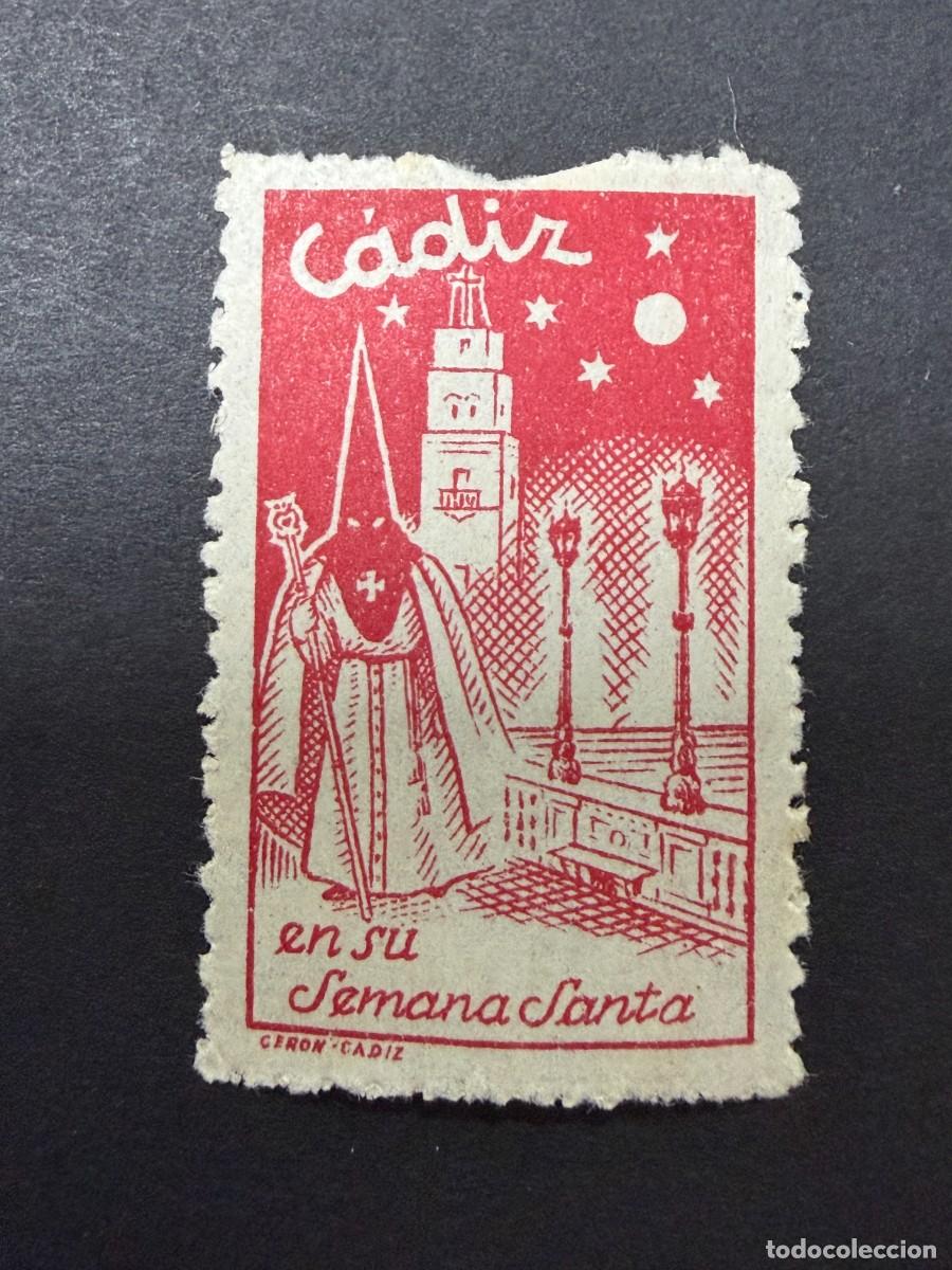 Sellos: C&Aacute;DIZ EN SU SEMANA SANTA. VI&Ntilde;ETA. ROJO