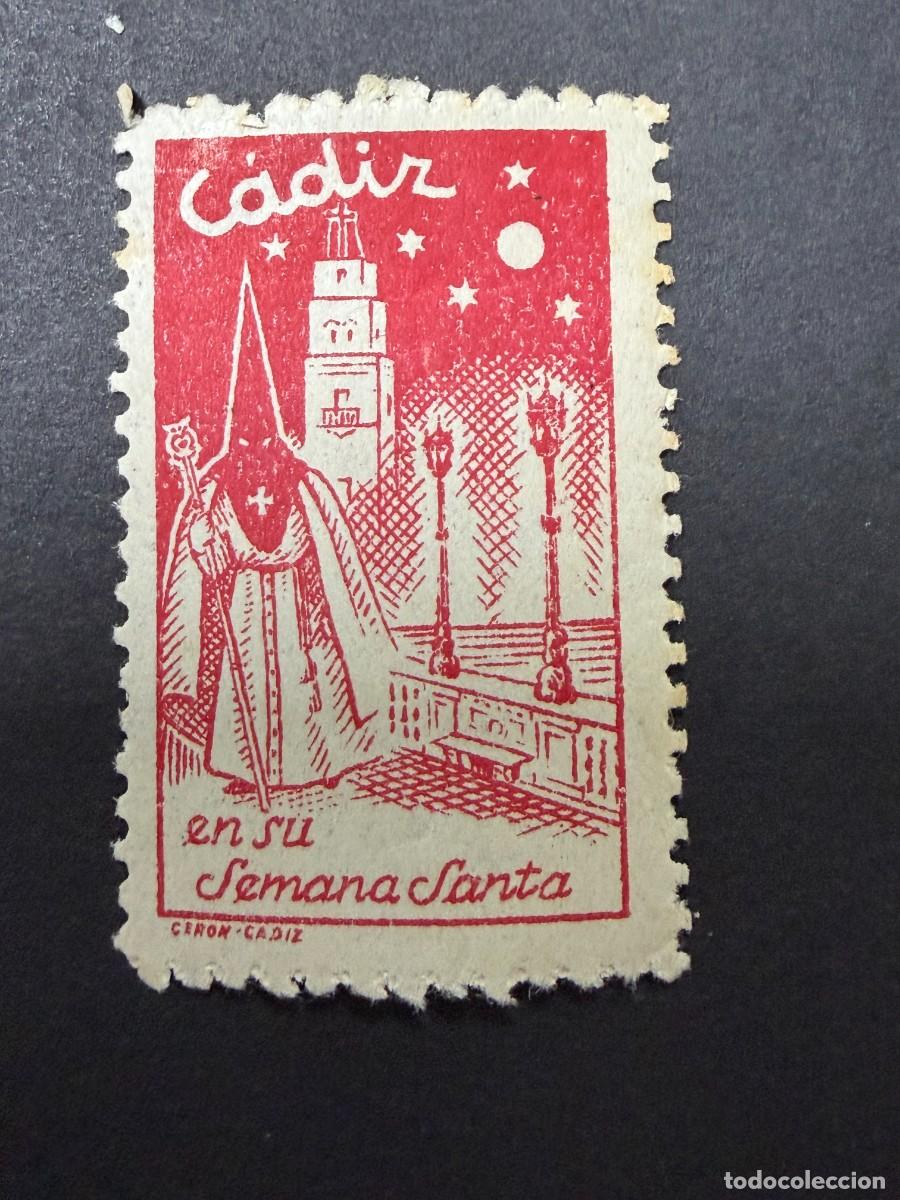 Sellos: C&Aacute;DIZ EN SU SEMANA SANTA. VI&Ntilde;ETA. ROJO