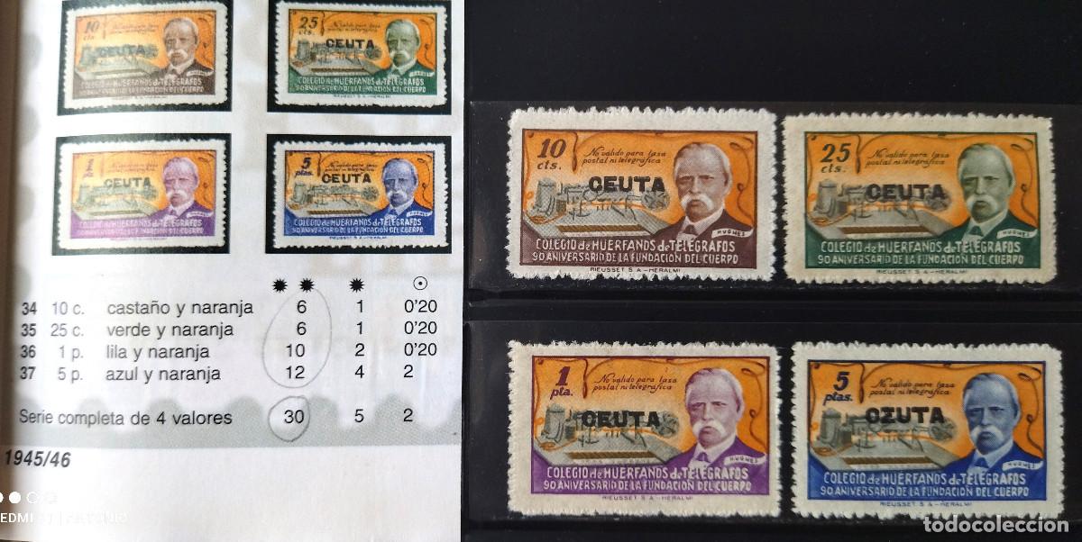 Sellos: 5933- SERIE COMPLETA SELLOS SOBRECARGA CEUTA 30,00&euro; BENEFICENCIA HU&Eacute;RFANOS TEL&Eacute;GRAFOS 1945 N&ordm; 34/3
