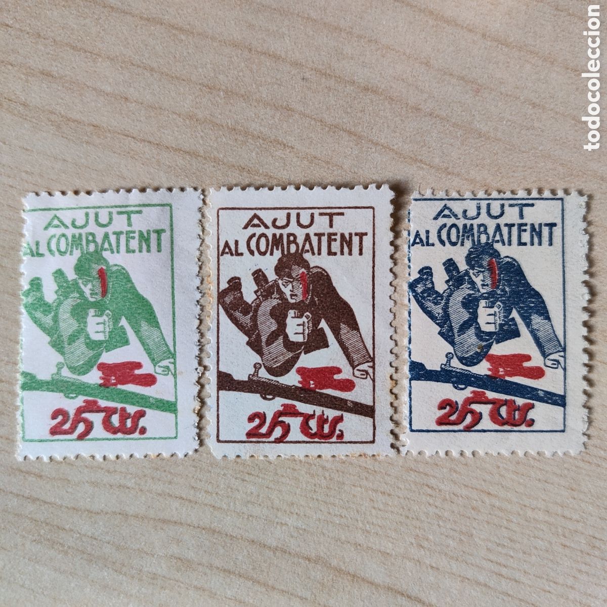 Sellos: Cpex Ajut al Combatent Allepuz 3446 3447 3448 Catalunya Barcelona Afinet 1913 a 1915