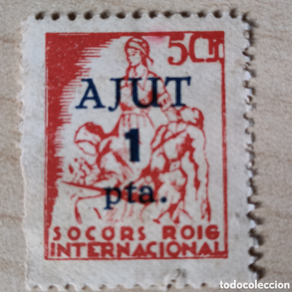 Sellos: Cpx MUY RARO Socors Roig Internacional Ajut 1 pta S.R.I. Allepuz 1235 Afinet 95t Catalunya Barcelona