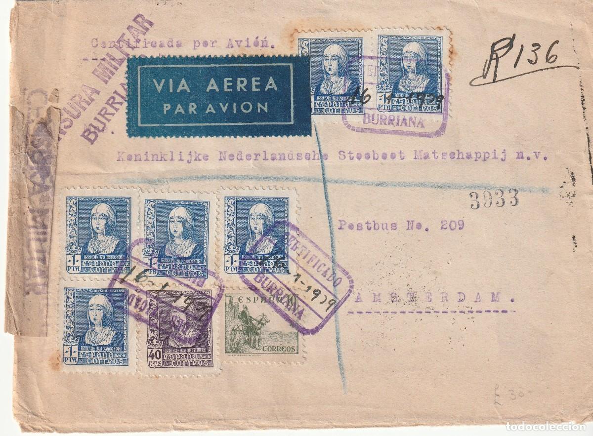 Sellos: 1939. Guerra civil. Burriana a Amsterdam. V&iacute;a a&eacute;rea, Lufthansa.