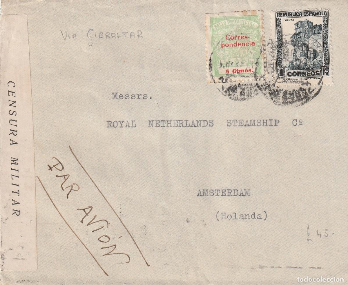 Sellos: 1936. Guerra civil. Jerez de la Frontera a Holanda v&iacute;a Gibraltar.