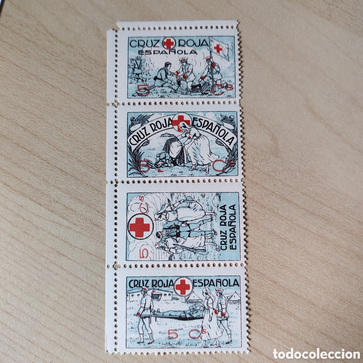 Sellos: 1a4 RARO en tira Cruz Roja Espa&ntilde;ola 1937 allepuz 2244 a 2247 serie completa Creu Barcelona
