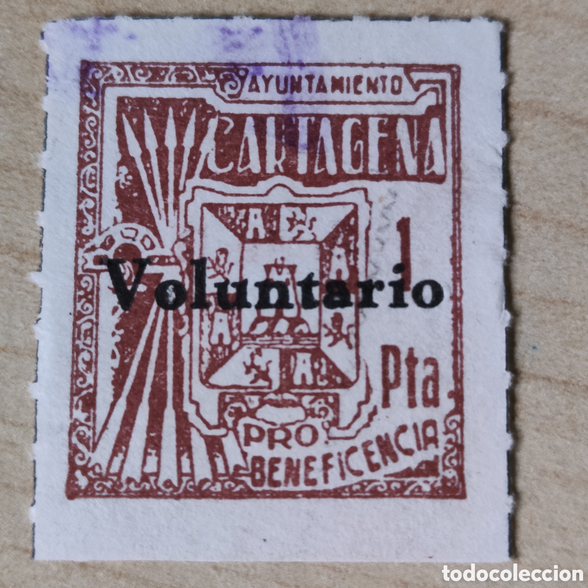 Sellos: a63 Cartagena Pro Beneficencia 1 pta Voluntario Allepuz 12 ESCASO cifra delgada
