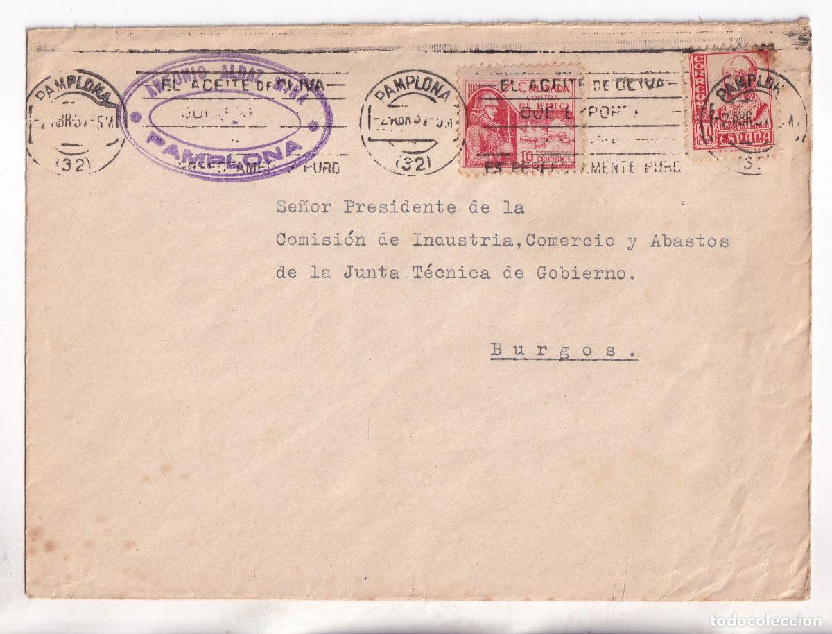 Sellos: SOBRE. PAMPLONA. NAVARRA. 1937. RODILLO. CRUZADA