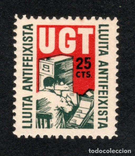 Sellos: U.G.T. LLUITA ANTIFEIXISTA. 25 CTS. ALLEPUZ 942.