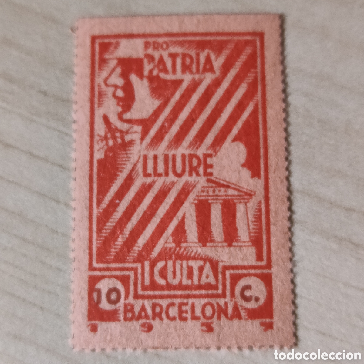 Sellos: a66 Barcelona Patria Lliure i Culta 10 cts Allepuz 236 carmin sobre rosa