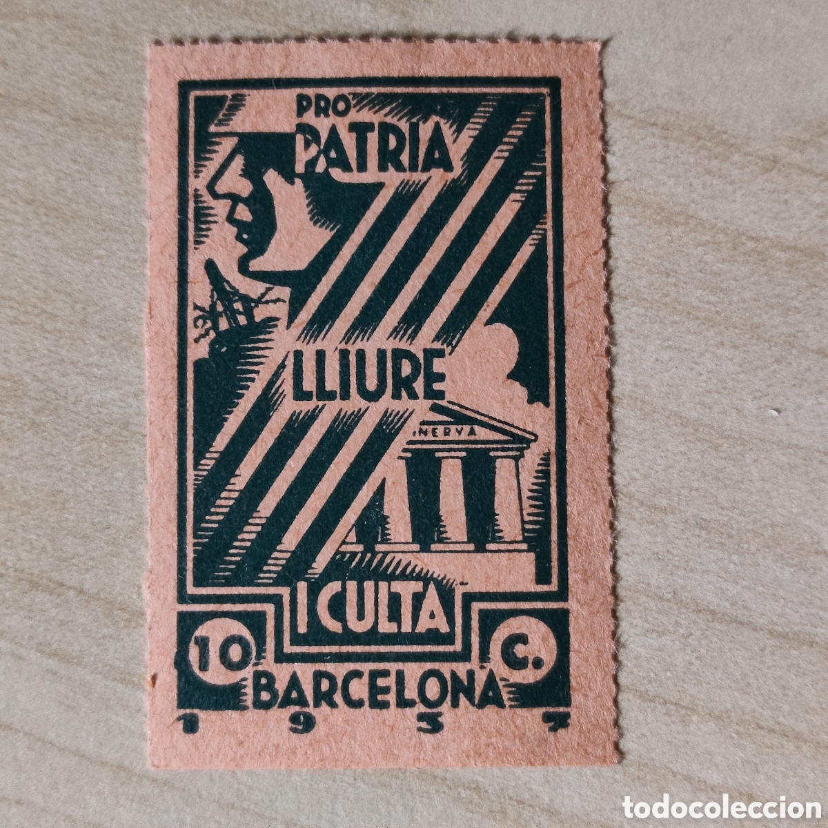 Sellos: a66 Barcelona Patria Lliure i Culta 10 cts Allepuz 231 verde sobre rosa