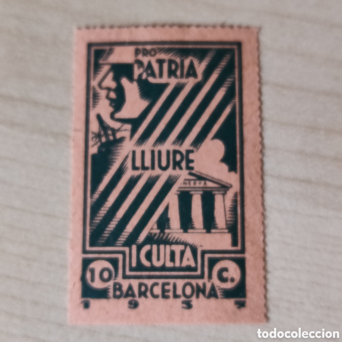 Sellos: a66 Barcelona Patria Lliure i Culta 10 cts Allepuz 231 verde sobre rosa