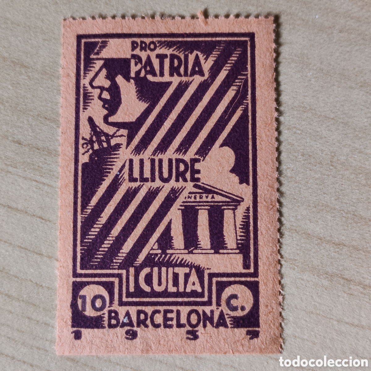 Sellos: a66 Barcelona Patria Lliure i Culta 10 cts Allepuz 235 violeta sobre rosa