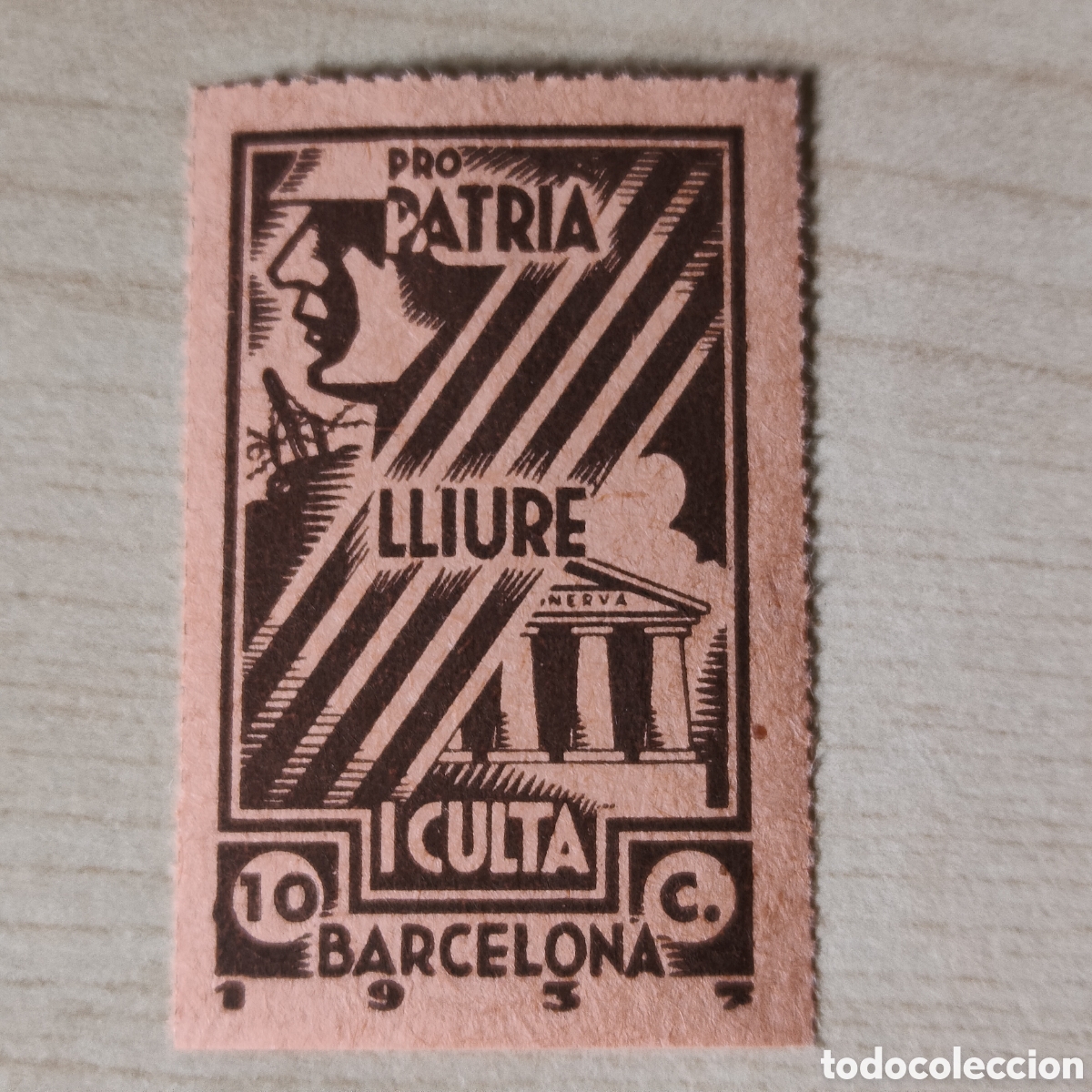 Sellos: a66 Barcelona Patria Lliure i Culta 10 cts Allepuz 233 casta&ntilde;o sobre rosa