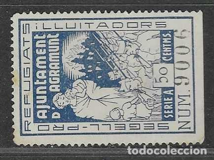 Sellos: AGRAMUNT-, 50 CTS.,-AZUL-- PRO REFUGIADOS-VER FOTOS