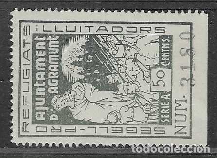 Sellos: AGRAMUNT-, 50 CTS.,-VERDE-- PRO REFUGIADOS-VER FOTOS