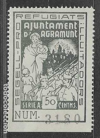 Sellos: AGRAMUNT-, 50 CTS.,-VERDE-- PRO REFUGIADOS-VER FOTOS