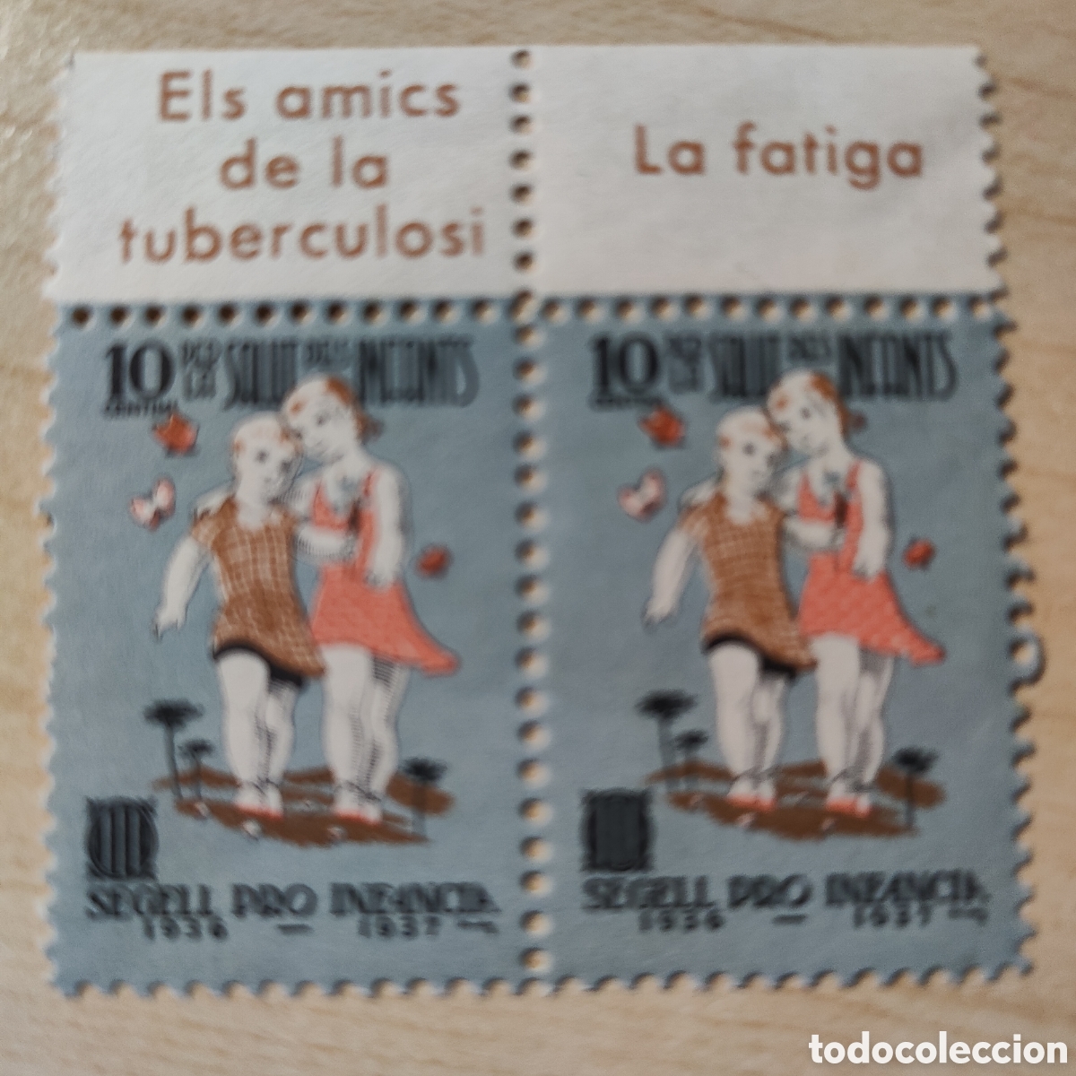 Sellos: z06 Pro Infancia Per la Salut dels Infants bandeleta tira con leyenda Allepuz 3079 y 3078