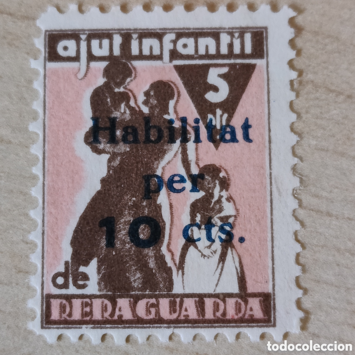 Sellos: z07 Ajut Infantil de Reraguarda 5 pts Habilitat per 10 cts Allepuz 2286 RARO AZUL SOBRECARGA