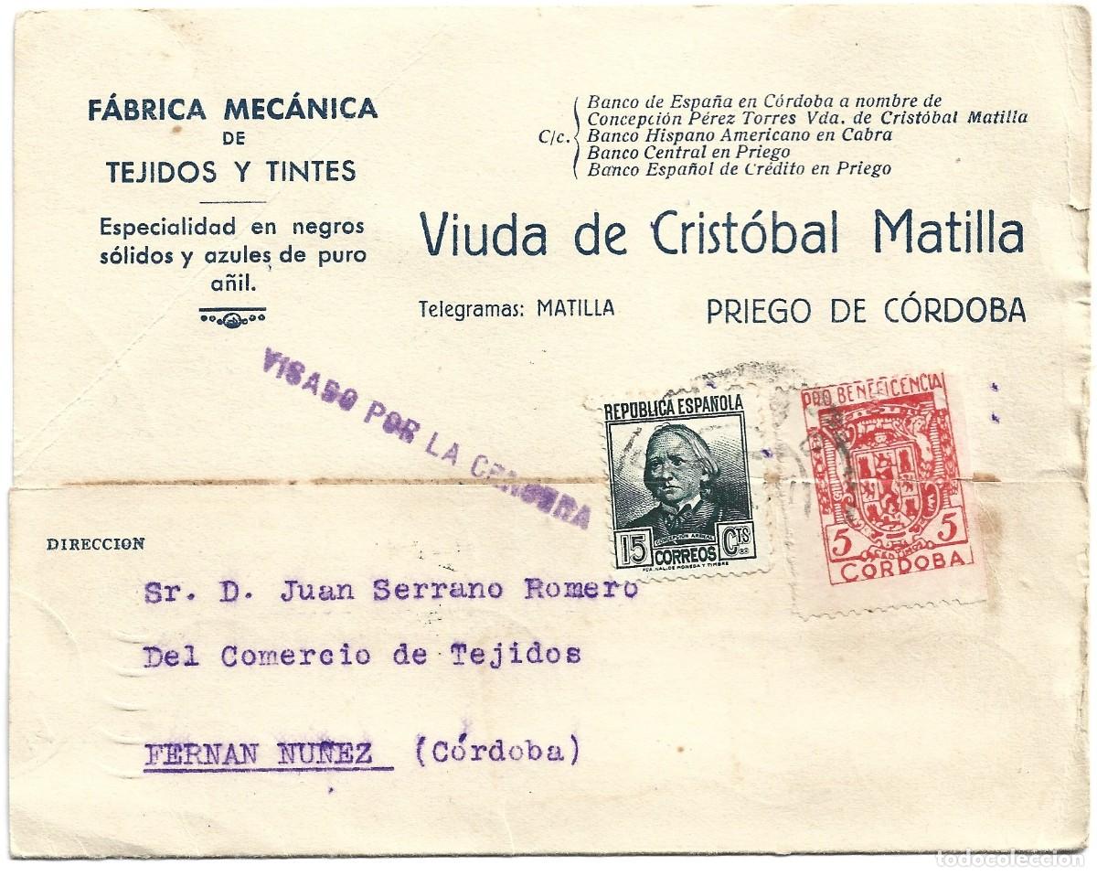 Sellos: 1937 carta tarjeta guerra civil de Priego a Fern&aacute;n Nu&ntilde;ez, C&oacute;rdoba