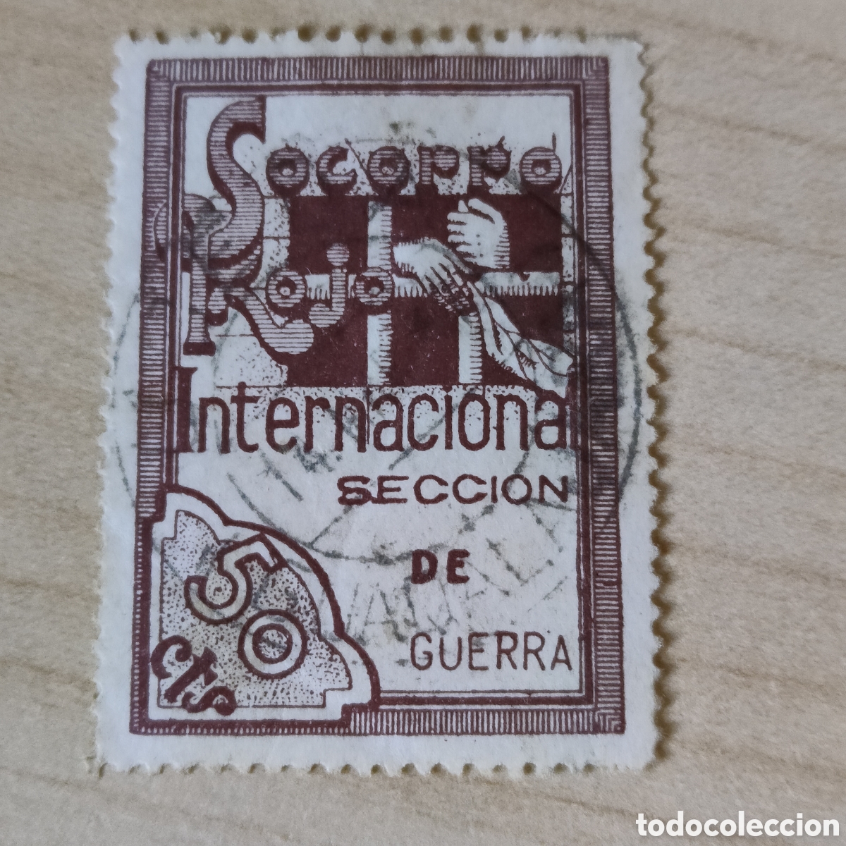 Sellos: a65 S.R.I. Secci&oacute;n de Guerra 50 cts Allepuz 1209 afinet 48 SRI Socorro Rojo Internacional