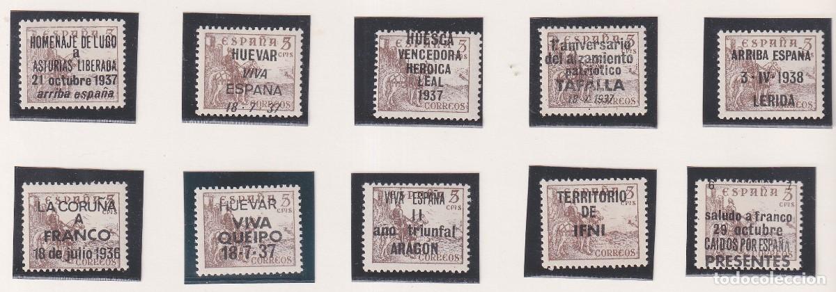 Sellos: LOTE DE 10 SELLOS PATRIOTICOS GUERRA CIVIL - LUGO,HUEVAR,HUESCA,TAFALLA,LERIDA,LA CORU&Ntilde;A,IFNI..FOTOS