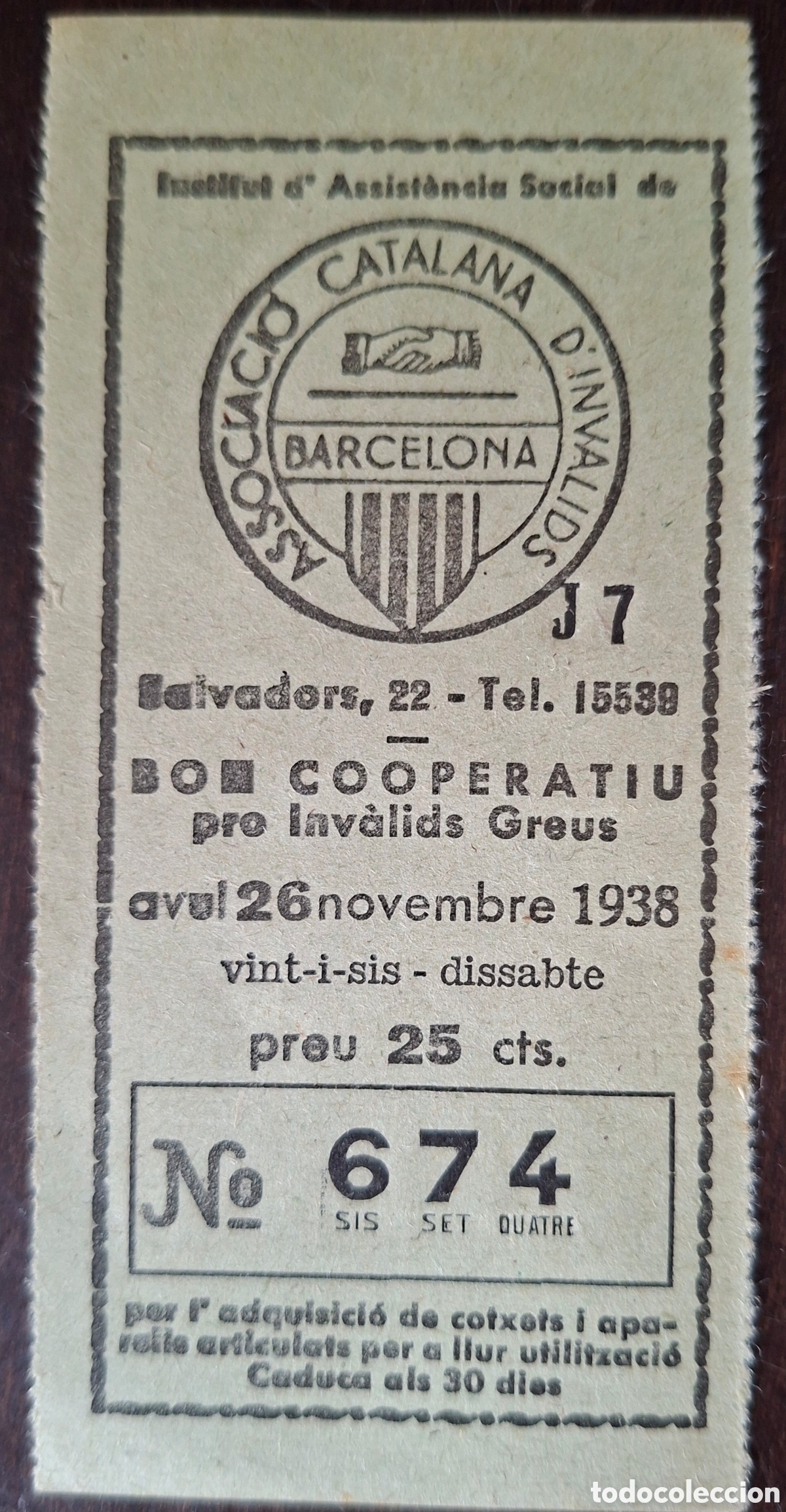 Sellos: Guerra civil Bon Cooperatiu pro inv&aacute;lidos graves Asistencia social 25 cts 1938