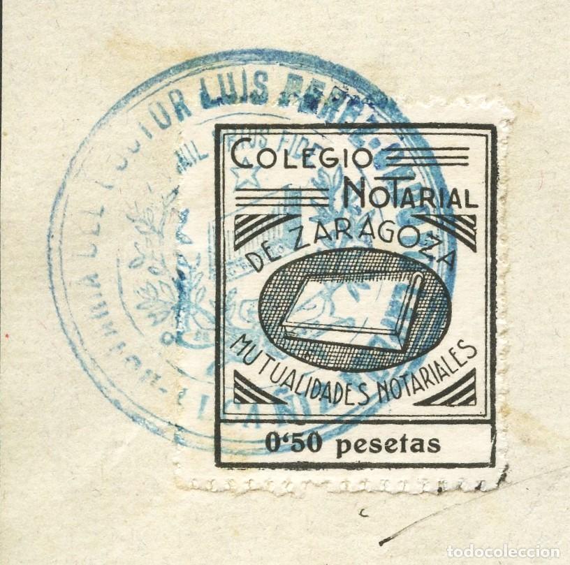 Sellos: GUERRA CIVIL, VI&Ntilde;ETA, FISCAL, COLEGIO NOTARIAL ZARAGOZA, VALOR: 0,50 PESETAS