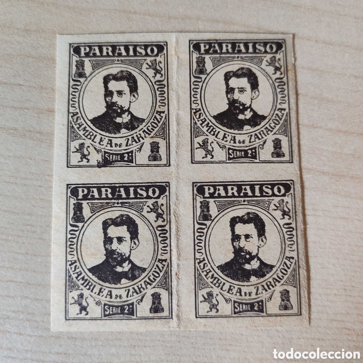 Sellos: x08 RARO Arag&oacute;n Asamblea de Zaragoza Paraiso serie SIN DENTAR... NEGRO