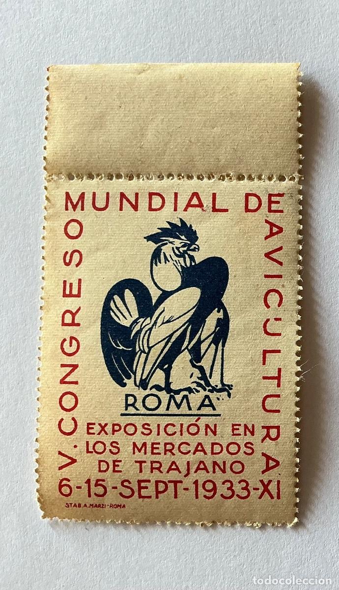 Selos: SELLO VI&Ntilde;ETA V CONGRESO MUNDIAL AVICULTURA MERCADOS DE TRAJANO ROMA SEPTIEMBRE 1933