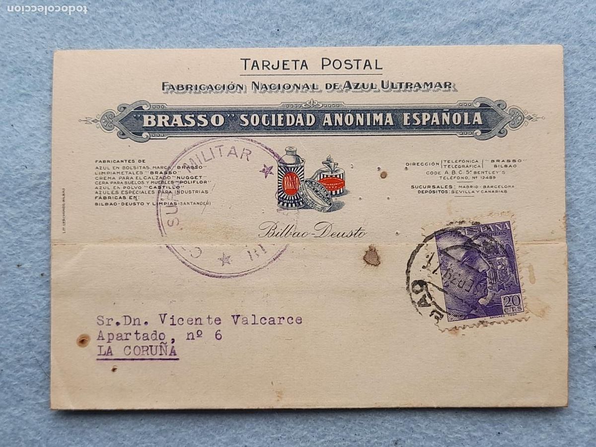 Sellos: Censura Militar. Tarjeta Brasso S.A. Espa&ntilde;ola. Bilbao - Deusto. 12 de Septiembre 1939.