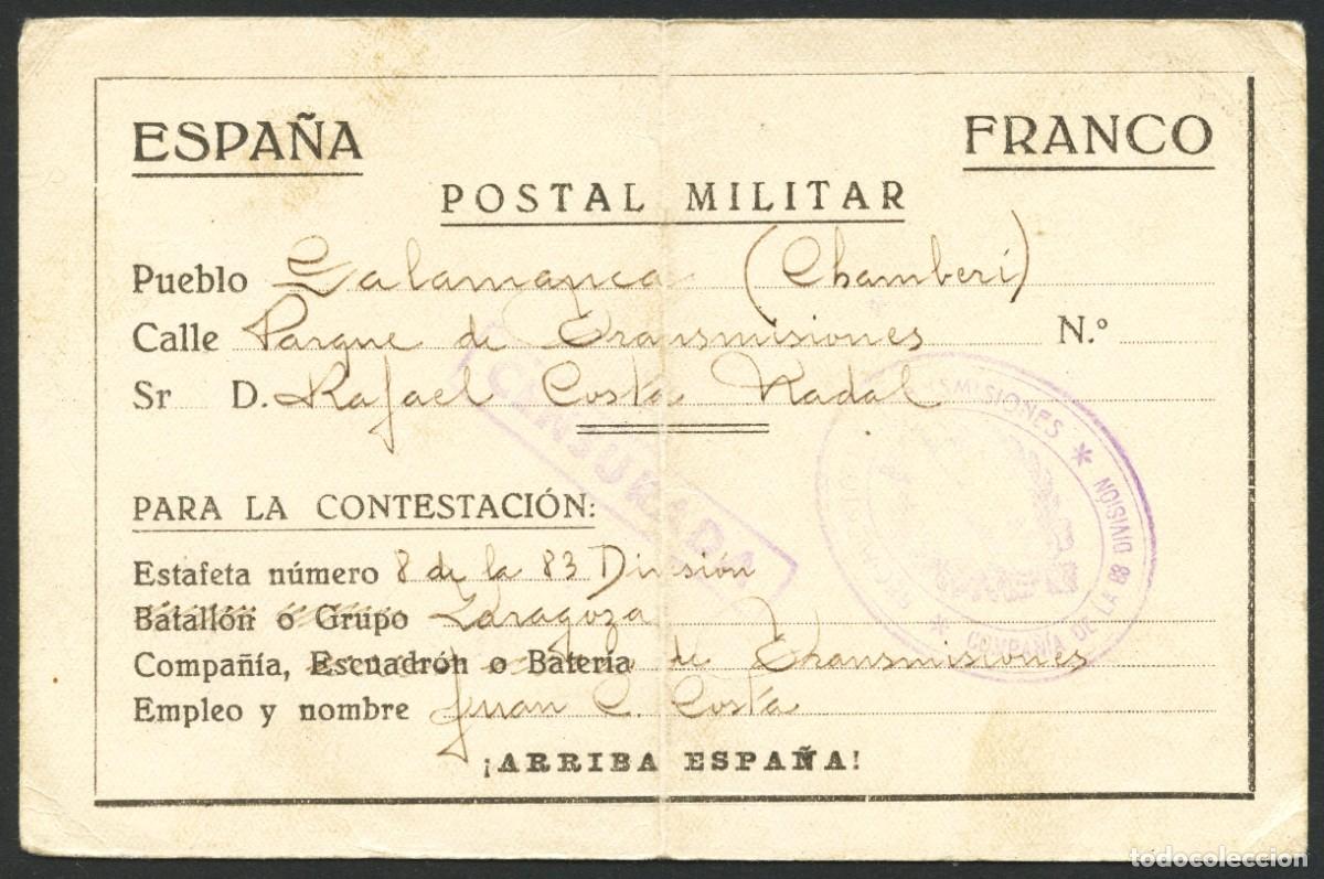 Sellos: GUERRA CIVIL, POSTAL MILITAR, REGIMIENTO TRANSMISIONES, ALCAL&Aacute; DE CHIVERT, 1938