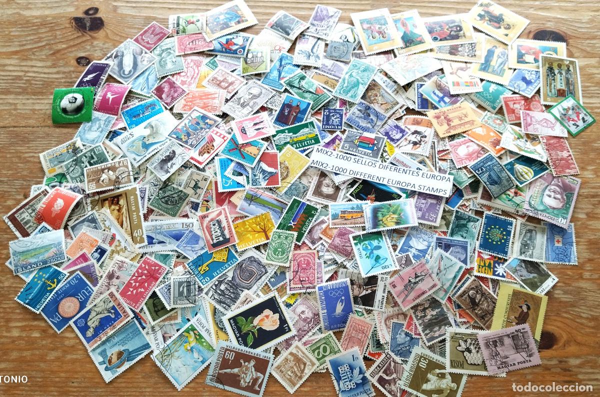 Sellos: MIX2-LOTE TODOS DIFERENTES ,SIN TASAR.1000 SELLOS DISTINTOS EUROPA, FOTO REAL.DISE&Ntilde;ADOS Y CONTADOS