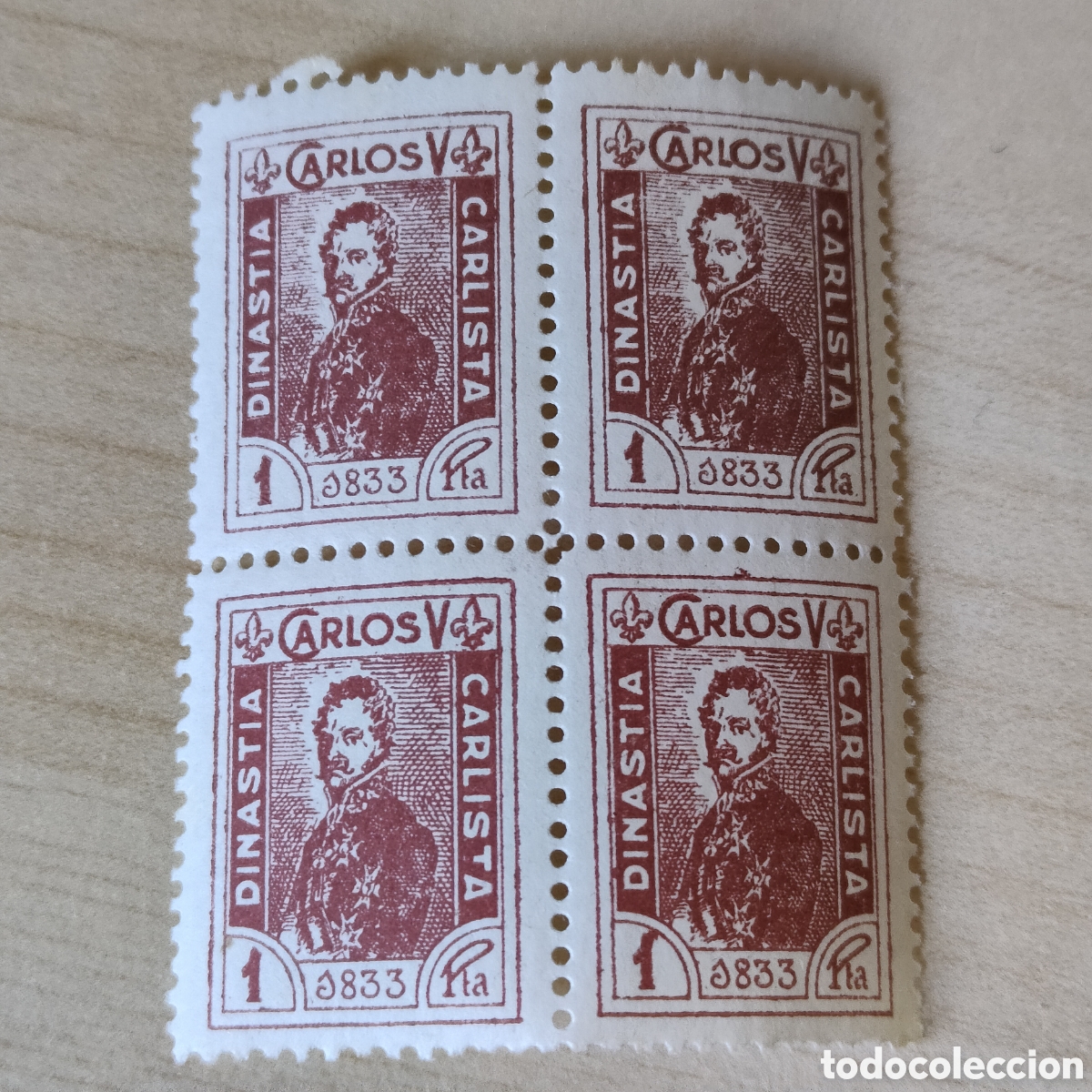 Sellos: a65 MUY RARO Carlos V Dinast&iacute;a Carlista 1833 1 pta REQUETES B4 UNICO TODOCOLECCION