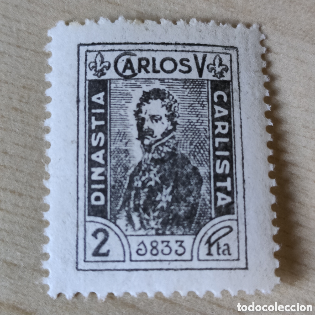 Sellos: a65 MUY RARO Carlos V Dinast&iacute;a Carlista 1833 2 Ptas REQUETES Unico en TODOCOLECCION