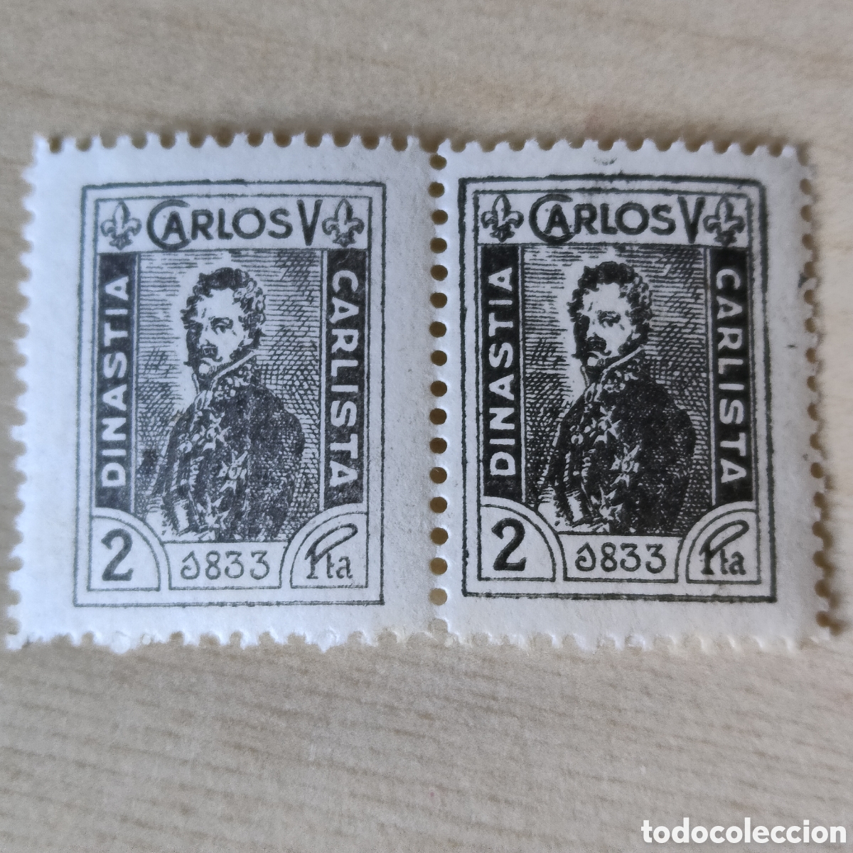 Sellos: a65 MUY RARO Carlos V Dinast&iacute;a Carlista 1833 2 Ptas REQUETES Unico en TODOCOLECCION