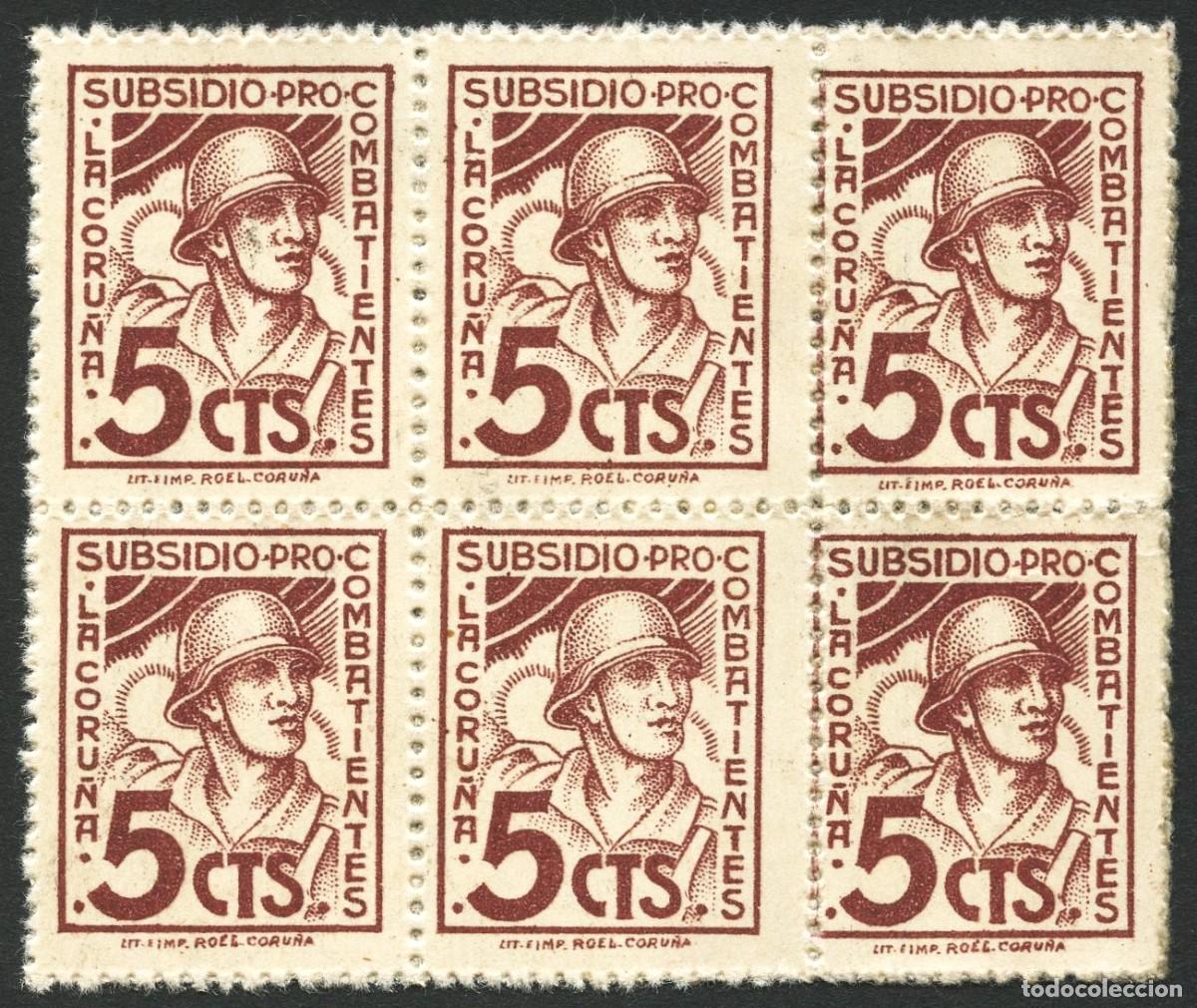 Selos: GUERRA CIVIL, VI&Ntilde;ETA, PRUEBA, SUBSIDIO PRO COMBATIENTES, 1937, VALOR: 5 CTS, LA CORU&Ntilde;A