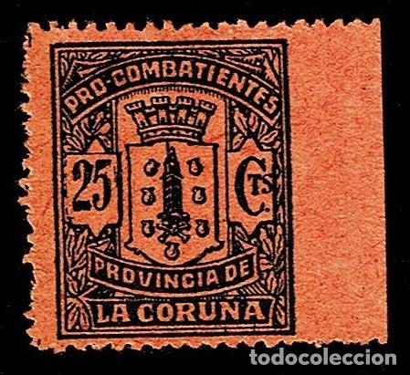 Sellos: Guerra Civil CORU&Ntilde;A Pro Combatientes Fesofi n&ordm; 20 Valor 25 cts Color NEGRO s. NARANJA, Variedad SIN