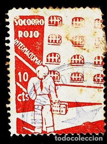 Sellos: V1-3 Guerra Civil SOCORRO ROJO INTERNACIONAL Valor 10 cts Color ROJO Con fijasellos Ver