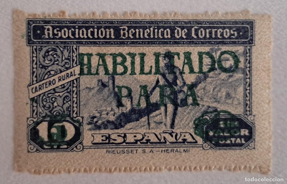 Sellos: Vi&ntilde;eta Asociacion Benefica de Correos Cartero Rural 10 cts. habilitado para ...