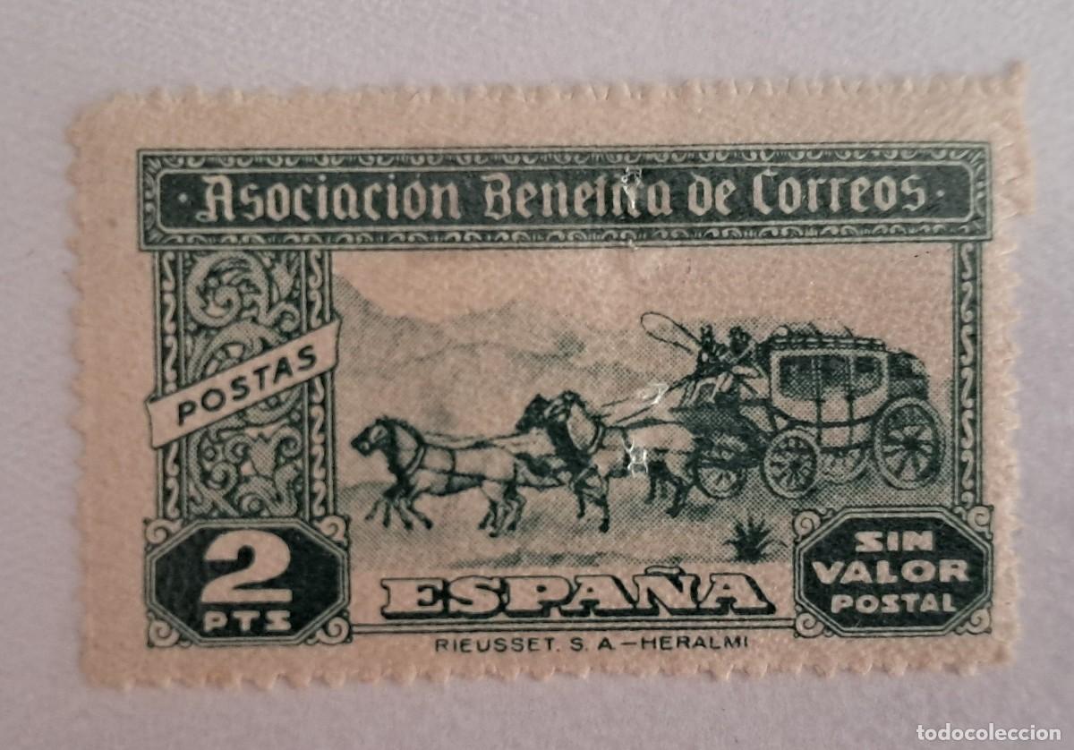 Sellos: 1944 - ASOCIACION BENEFICA DE CORREOS ( Postas ) - 2 PTAS, VERDE. VI&Ntilde;ETA.