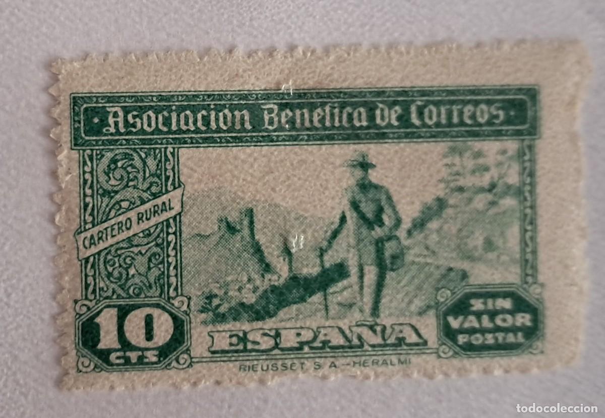 Sellos: ASOCIACI&Oacute;N BEN&Eacute;FICA DE CORREOS 10 CTS VERDE USADO - CARTERO RURAL