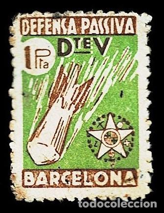 Sellos: Guerra Civil BARCELONA Defensa Passiva Fesofi n&ordm; 90 Valor 1 pta Color CASTA&Ntilde;O Y VERDE Ver