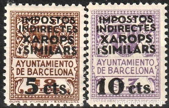 Sellos: Barcelona Espa&ntilde;a Lote correspondiente a impuesto sobre Xarops.5ct y 10ct.Sin charnela MNH.1936