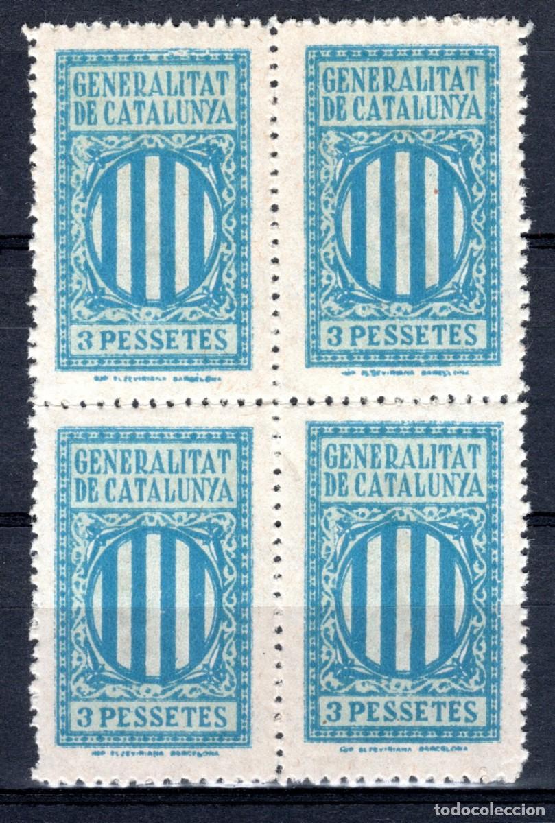 Sellos: GENERALITAT DE CATALUNYA. SELLO FISCAL. 3 PESSETES (BLOQUE DE 4). MNH **