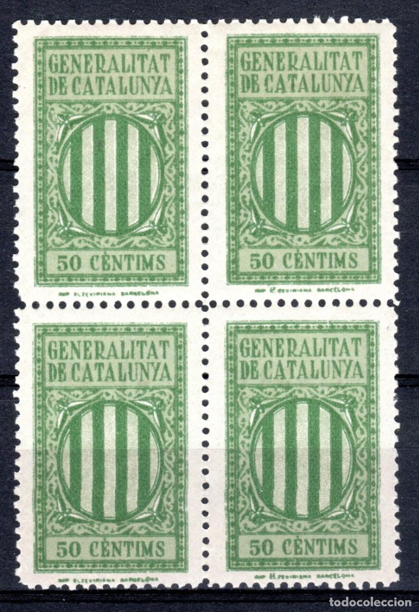 Sellos: GENERALITAT DE CATALUNYA. SELLO FISCAL. 50 C&Egrave;NTIMS (BLOQUE DE 4). MNH **