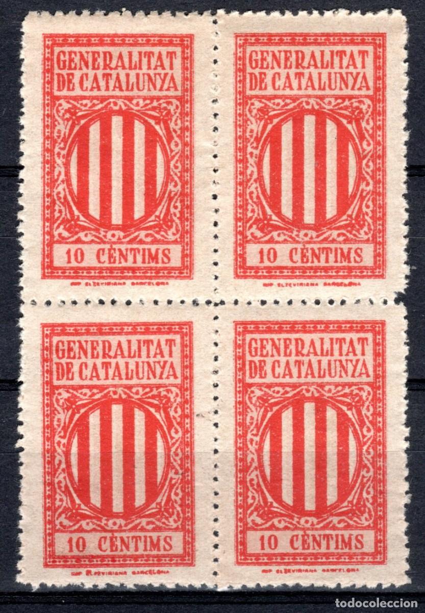 Sellos: GENERALITAT DE CATALUNYA. SELLO FISCAL. 10 C&Egrave;NTIMS (BLOQUE DE 4). MNH **